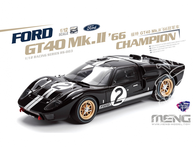 MENG RS-003 Ford GT40 Mk.II '66 Champion légendaire sur la piste (Édition pré-colorée) 1/12