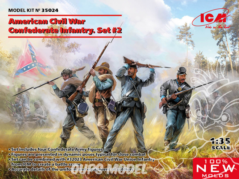 Icm maquette figurines 35024 Infanterie confédérée de la guerre civile américaine set 2 100% nouveaux moules 1/35