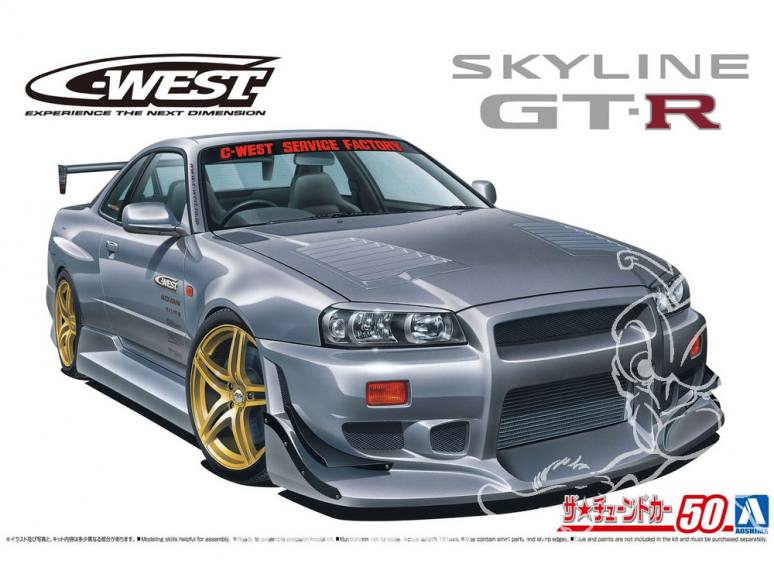 Aoshima maquette voiture 61497 Nissan Skyline GT-R R34 BNR34 C-WEST 2002 1/24