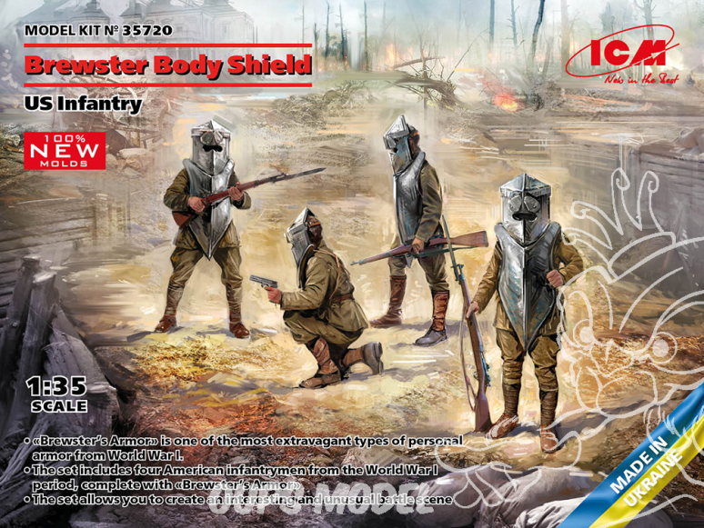 Icm maquette figurines 35720 Infanterie américaine avec Bouclier corporel Brewster 100% nouveaux moules WWI 1/35