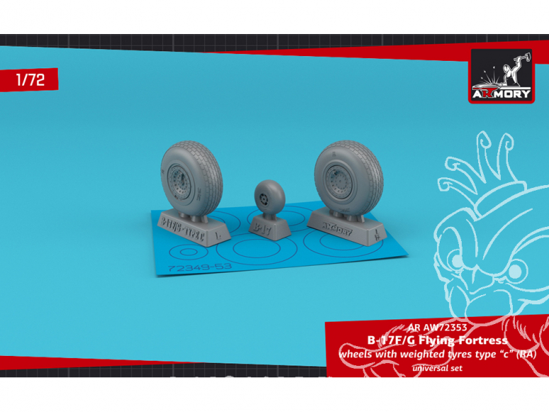 Armory Models kit d'amélioration avion AW72353 Roues avec pneus écrasés Type "C" (RA) B-17F/G Flying Fortress 1/72
