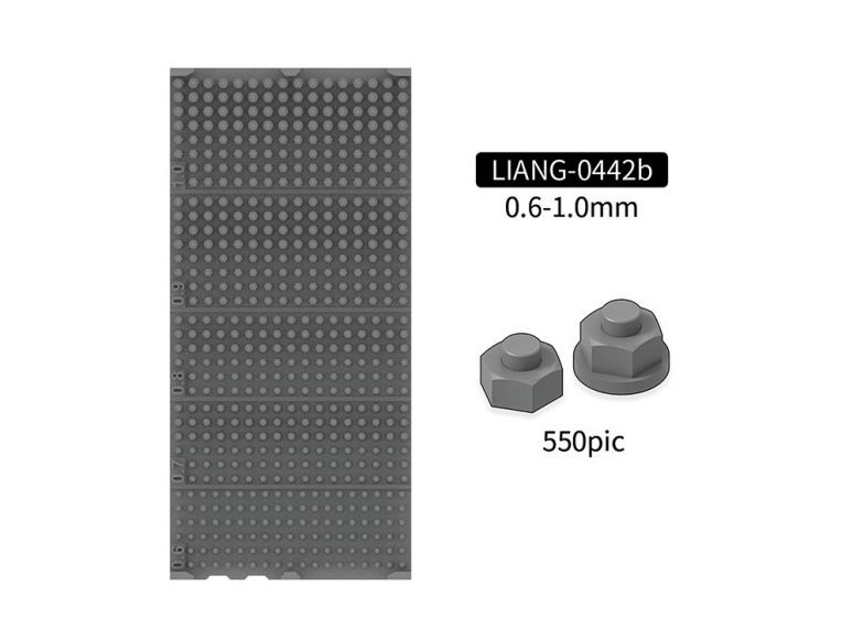 Liang Model accessoires 0442B Ecrous et boulons Type B x550 0,6 - 1,0mm 1/72 - 1/48 - 1/35 - 1/16