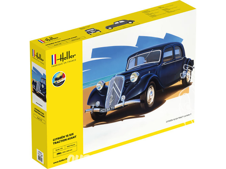 Heller maquette voiture 56799 STARTER KIT Citroen 15 SIX Traction Avant inclus peintures principale colle et pinceau 1/8