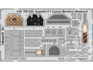 EDUARD photodecoupe avion FE1292 Zoom amélioration Sopwith Camel (Bentley) WeekEnd Eduard 1/48