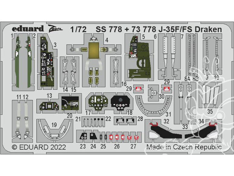 Eduard photodecoupe avion 73778 Amélioration J-35F/FS Draken Hasegawa / Hobby 2000 1/72