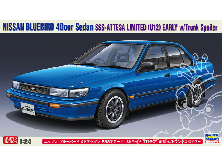 HASEGAWA maquette voiture 20562 Nissan Bluebird berline 4 portes SSS ATTESA Limited (type U12) early avec spoilier 1/24
