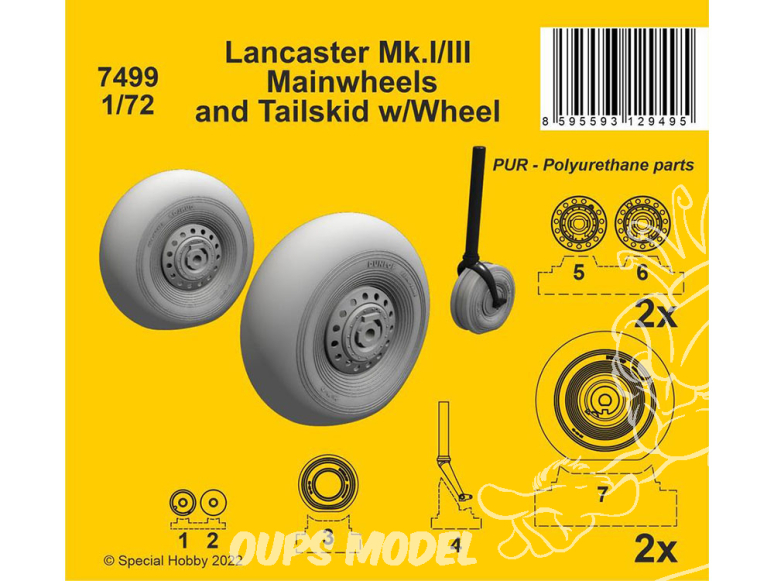 Cmk kit resine 7499 Roues principales et roue arrière Lancaster Mk.I/III avec jambe pour tous kits 1/72