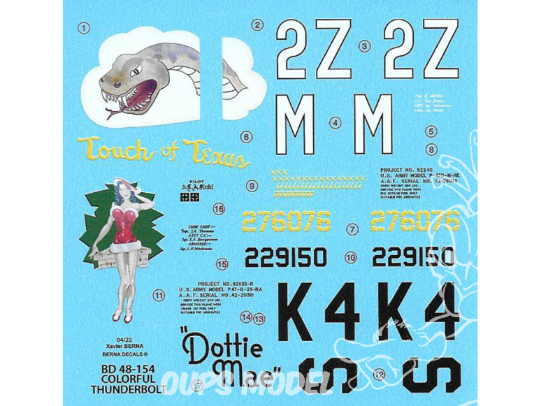 DECALQUES BERNA DECALS BD48-154 Colorful Thunderbolts 1/48