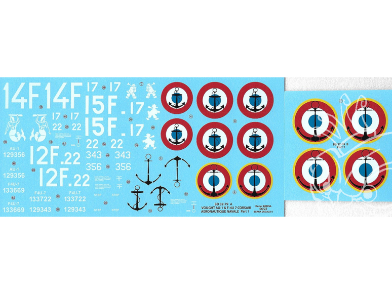 DECALQUES BERNA DECALS BD32-79 Vought AU-1 et F4U-7 Corsair Aeraonavale 1/32