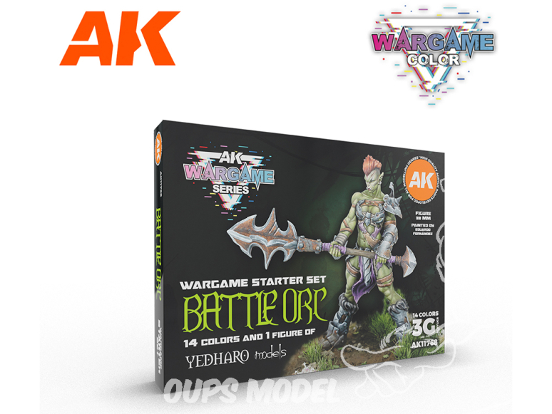 Ak interactive peinture acrylique 3G Set AK11768 BATTLE ORC SET DE DÉMARRAGE WARGAME 14 COULEURS ET 1 FIGURE