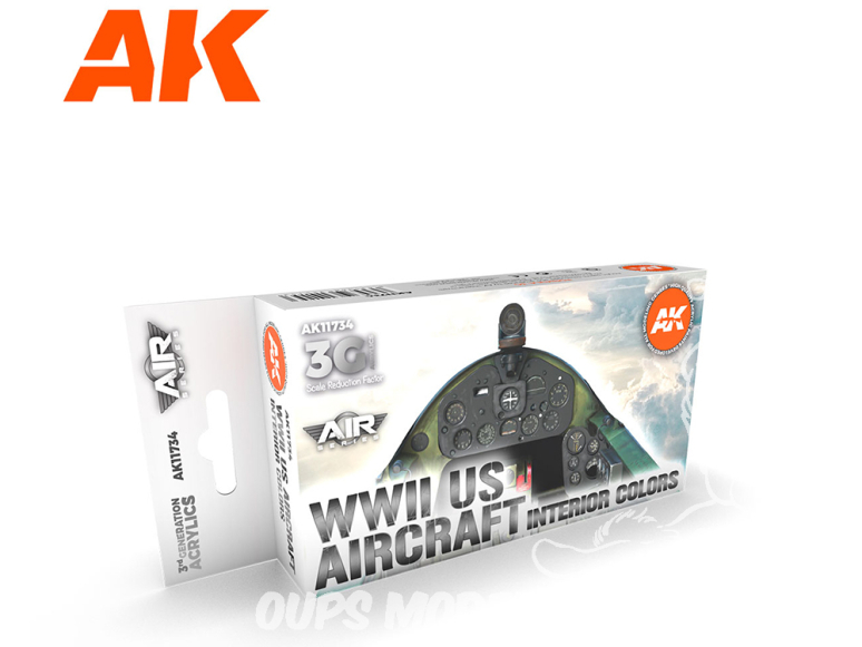 Ak interactive peinture acrylique 3G Set AK11734 Couleurs intérieures des avions américains de la Seconde Guerre mondiale
