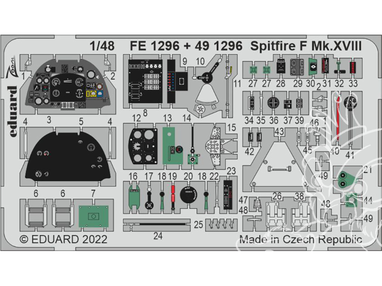 EDUARD photodecoupe avion FE1296 Zoom amélioration Spitfire Mk.XVIII Airfix 1/48