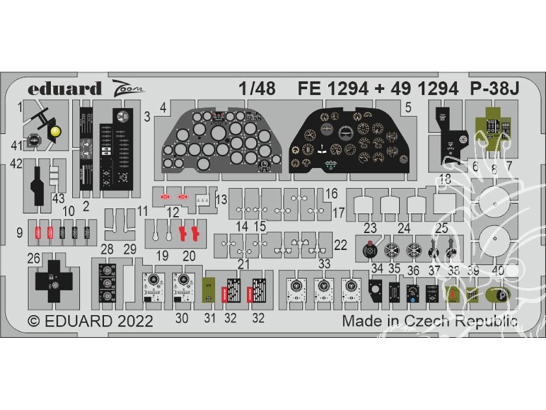 EDUARD photodecoupe avion FE1294 Zoom amélioration P-38J Tamiya 1/48