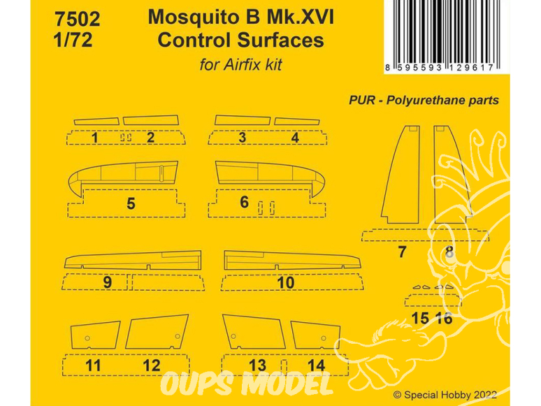 Cmk kit resine 7502 Surfaces de contrôle Mosquito B Mk.XVI pour kits Airfix 1/72