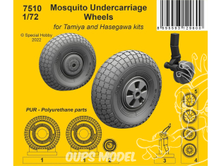 Cmk kit resine 7510 Roues de train de roulement Mosquito pour kits Tamiya et Hasegawa 1/72