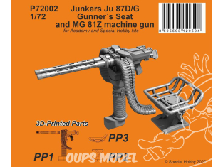 Special Hobby 3D Print avion P72002 Ju 87D/G Siège du mitrailleur et mitrailleuse MG 81Z kit academy et special hobby 1/72