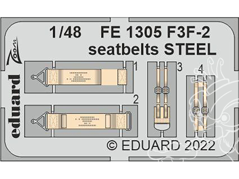 EDUARD photodecoupe avion FE1305 Harnais métal F3F-2 Academy 1/48