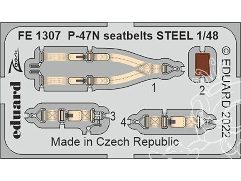 EDUARD photodecoupe avion FE1307 Harnais métal P-47N Academy 1/48