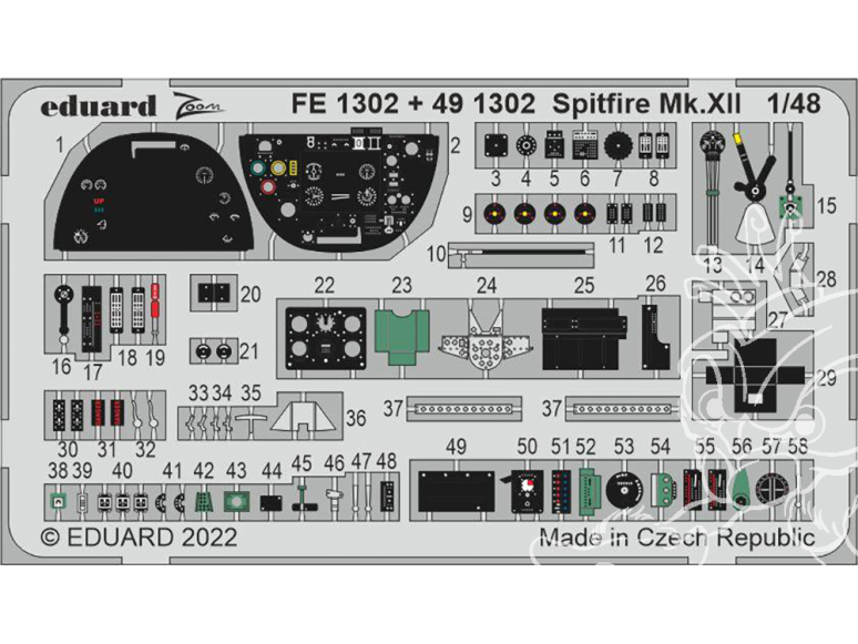 EDUARD photodecoupe avion FE1302 Zoom amélioration Spitfire Mk.XII Airfix 1/48