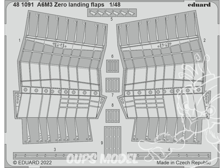 EDUARD photodecoupe avion 481091 Volets d'atterrissage A6M3 Zero Eduard 1/48