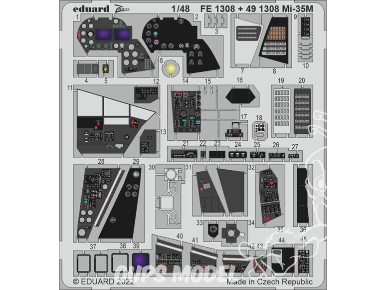 EDUARD photodecoupe hélicoptère FE1308 Zoom intérieur Mi-35M Zvezda 1/48