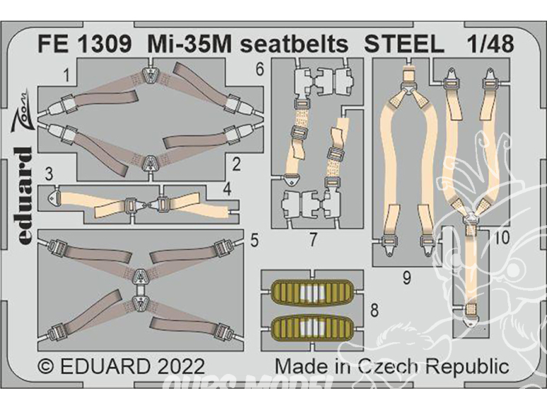 EDUARD photodecoupe hélicoptère FE1309 Harnais métal Mi-35M Zvezda 1/48