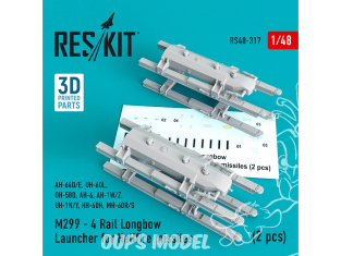 ResKit kit RS48-0317 M299 Lanceur Longbow 4 rails pour missiles Hellfire 2 pieces 1/48