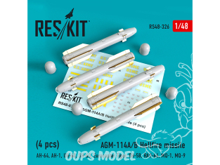 ResKit kit armement Avion RS48-0326 Missiles AGM-114A/B Hellfire (4 pièces) 1/48