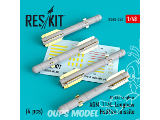 ResKit kit armement Avion RS48-0330 Missiles AGM-114L Longbow Hellfire (4 pièces) 1/48