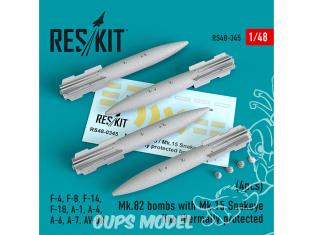 ResKit kit armement Avion RS48-0345 Bombes Mk.82 avec ailettes Mk.15 Snakeye thermiquement protégées 4 pieces 1/48