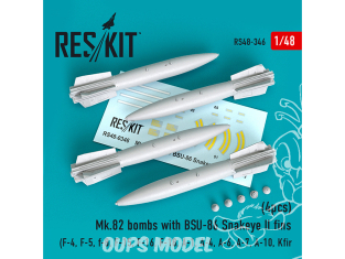 ResKit kit armement Avion RS48-0346 Bombes Mk.82 avec ailerons BSU-86 Snakeye II 4 pieces 1/48