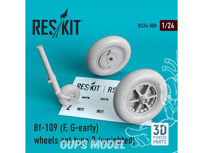 ResKit kit d'amelioration avion RS24-0008 Ensemble de roues lesté set type 2 pour Bf-109 (F, G-early) 1/24
