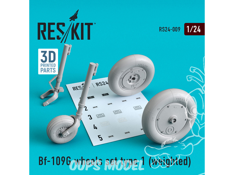 ResKit kit d'amelioration avion RS24-0009 Ensemble de roues lesté set type 1 pour Bf-109G 1/24