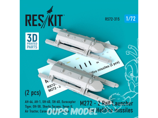 ResKit kit d'amelioration Avion RS72-0315 2 Rail Launcher for Hellfire missiles 2 pièces 1/72