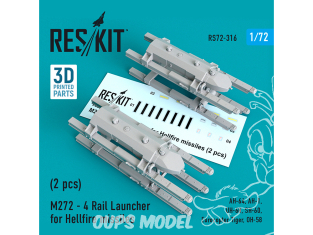 ResKit kit d'amelioration Avion RS72-0316 M272 - 4 Rail Launcher for Hellfire missiles 2 pièces 1/72