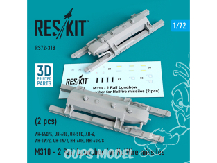 ResKit kit d'amelioration Hélico RS72-0318 M310 2 Rail Launcher for Hellfire missiles 2pièces 1/72