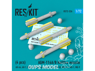 ResKit kit armement Hélico RS72-0326 AGM-114A/B Hellfire missiles (4 pièces) 1/72