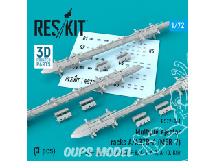 ResKit kit armement Avion RS72-0341 Multiple ejector racks A/A37B-6 (MER-7) (3 pièces) 1/72