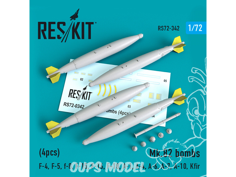 ResKit kit armement Avion RS72-0342 Mk.82 bombes (4 pièces) 1/72