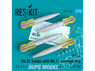 ResKit kit armement Avion RS72-0343 Mk.82 bombes avec Mk.15 Snakeye fins (4 pièces) 1/72