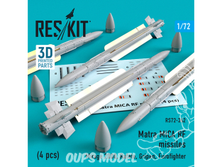 ResKit kit armement Avion RS72-0362 Matra MICA RF missiles (4 pièces) 1/72