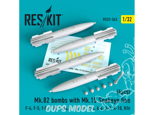 ResKit kit RS32-0343 Bombes Mk.82 avec ailerons Mk.15 Snakeye (4 pièces) 1/32