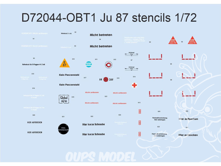 Eduard Decalques avion D72044 Marquages / Stencils Junkers Ju 87 Academy / Airfix / Italeri / Revell 1/72