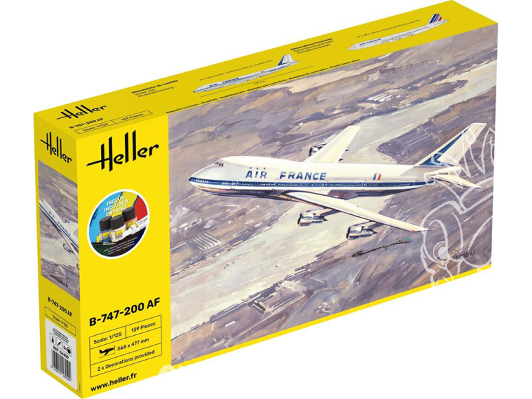 HELLER maquette avion 56459 STARTER KIT B-747 AF inclus peintures principale colle et pinceau 1/125