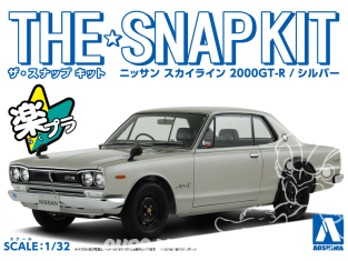 Aoshima maquette voiture 58824 Nissan Skyline 2000GT-R Silver SNAP KIT 1/32