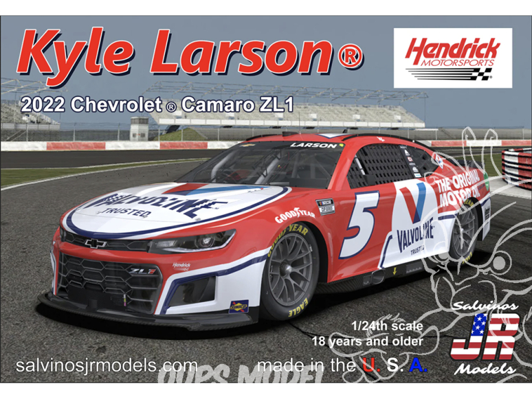 JR Models maquette voiture HMC2022KLV Hendrick Motorsports 2022 Chevrolet Camaro Kyle Larson Valvoline n°5 1/24