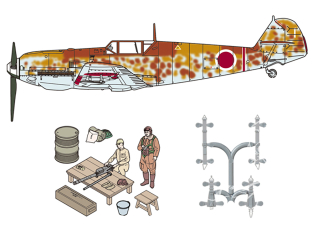 Fine Molds avion 48995 Bf 109 E-7 "Armée japonaise" avec équipage au sol et équipement N°2 1/48