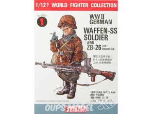 Finemolds figurine TF1 World Fighter Collection Soldat d'infanterie Waffen SS avec mitrailleuse légère ZB-26 1/16