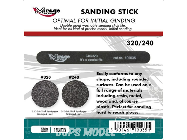 Mirage 100035 Lime abrasive Sanding Stick Double Grid 320/240