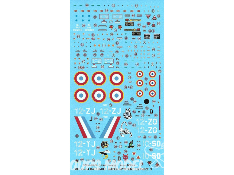 Decalques Berna decals BD72-54 DASSAULT SUPER MYSTERE B2 Partie 3 1/72